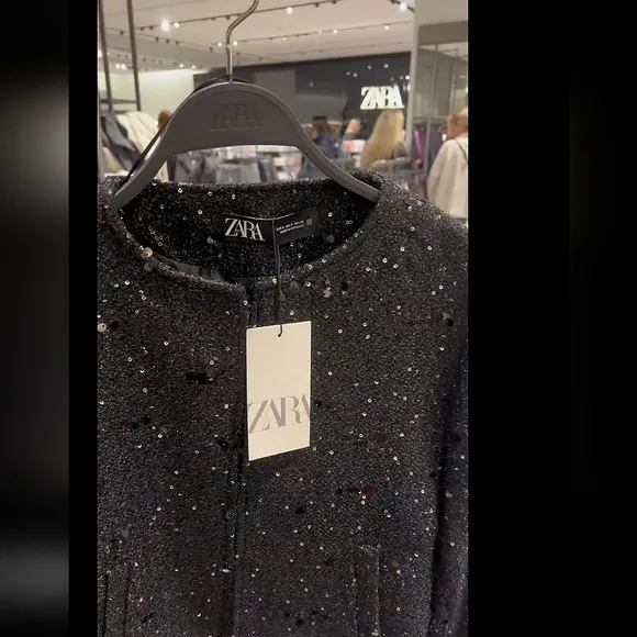 Zara Black Sequin Blazer Size M