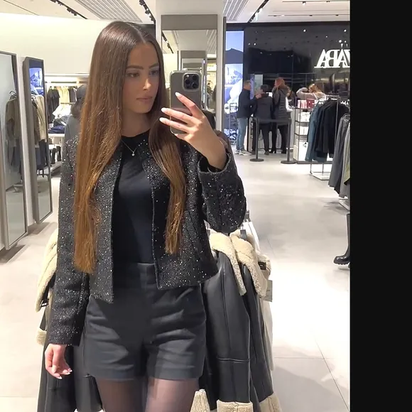 Zara Black Sequin Blazer Size M