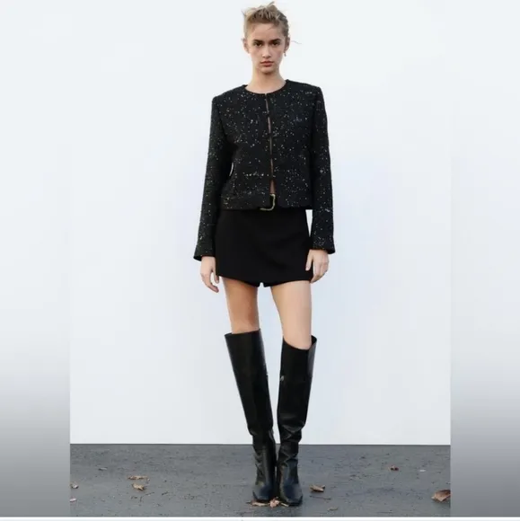 Zara Black Sequin Blazer Size M
