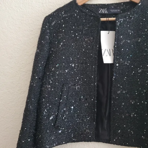 Zara Black Sequin Blazer Size M
