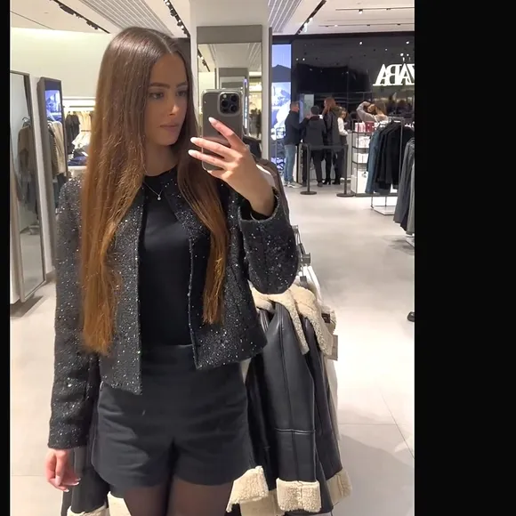 Zara Black Sequin Blazer Size M