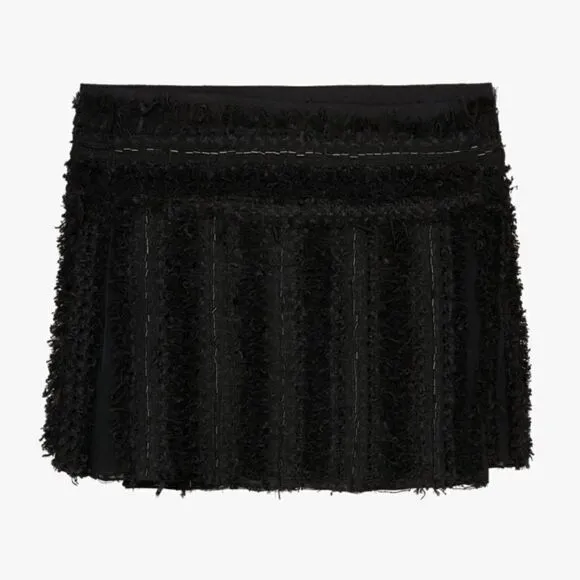 Zara Black Textured fabric High waist Mini Skirt Limited Edition tonal beads NWT