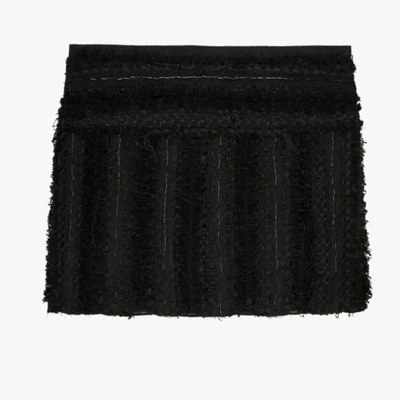 Zara Black Textured fabric High waist Mini Skirt Limited Edition tonal beads NWT
