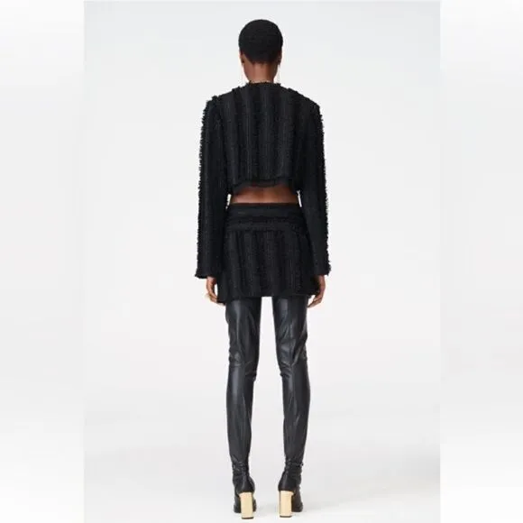 Zara Black Textured fabric High waist Mini Skirt Limited Edition tonal beads NWT