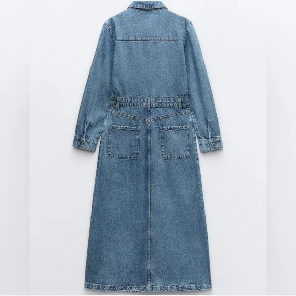 ZARA DENIM MIDI DRESS Blue Size S
