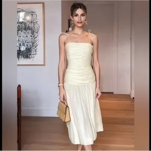 Zara Draped Midi Dress ZW Collection dropped waist pleated Straight neck  NWT
