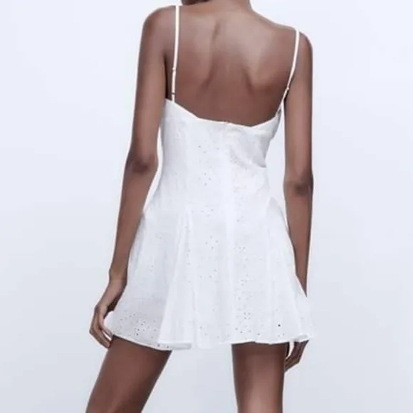 Zara * embroidered eyelet jumpsuit dress L white