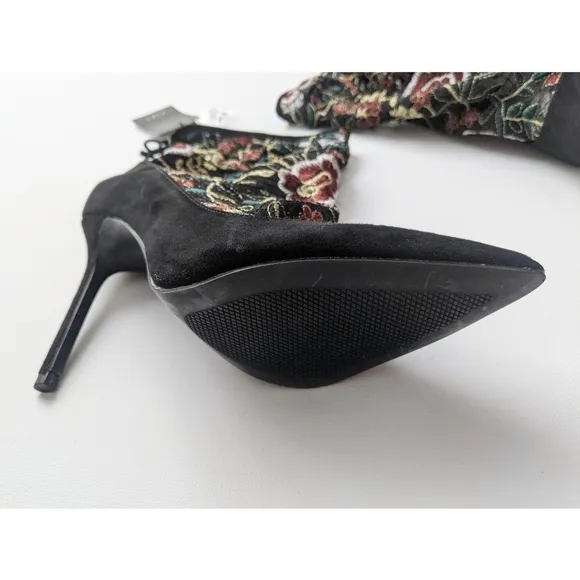 Zara Floral Embroidery Stocking-style High Heel Shoes Size 6.5