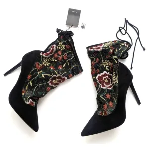 Zara Floral Embroidery Stocking-style High Heel Shoes Size 6.5
