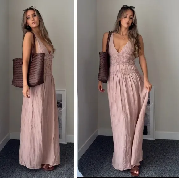 Zara Flowy Maxi Dress Pink Size XS S M