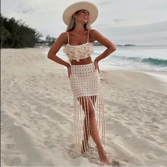 ZARA * FRINGE CROCHETED SKIRT