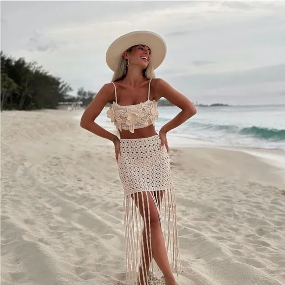 ZARA * FRINGE CROCHETED SKIRT