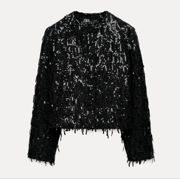 Zara fringe sequin sparkle blazer jacket