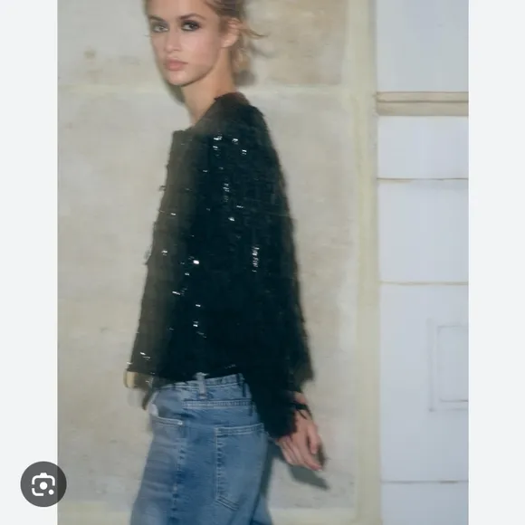 Zara fringe sequin sparkle blazer jacket