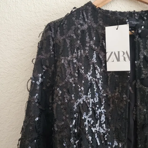 Zara fringe sequin sparkle blazer jacket