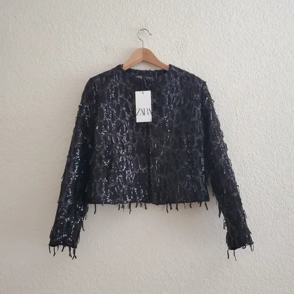Zara fringe sequin sparkle blazer jacket