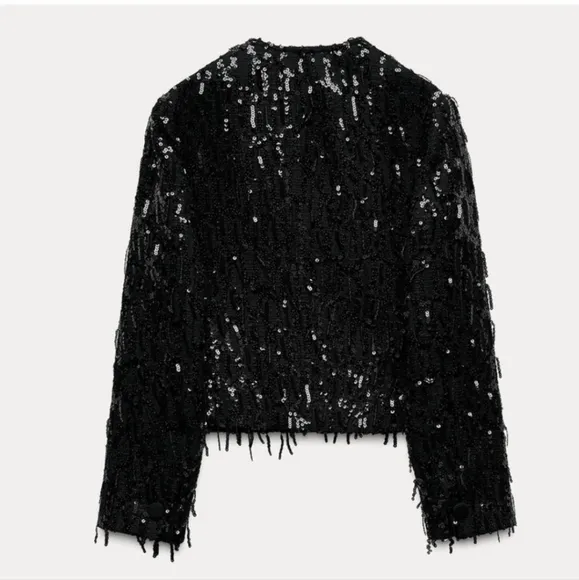 Zara fringe sequin sparkle blazer jacket