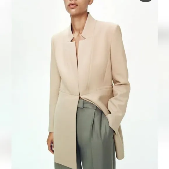 ZARA INVERTED LAPEL  Blazer Dress Coat Cream Size XS