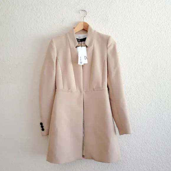 ZARA INVERTED LAPEL  Blazer Dress Coat Cream Size XS