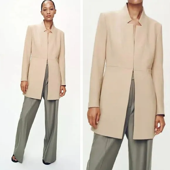 ZARA INVERTED LAPEL  Blazer Dress Coat Cream Size XS