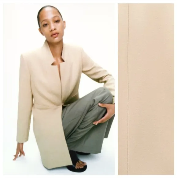 ZARA INVERTED LAPEL  Blazer Dress Coat Cream Size XS