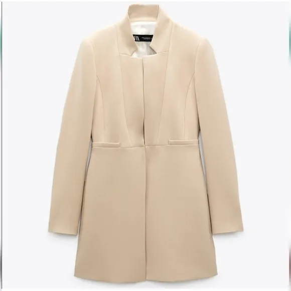 ZARA INVERTED LAPEL  Blazer Dress Coat Cream Size XS