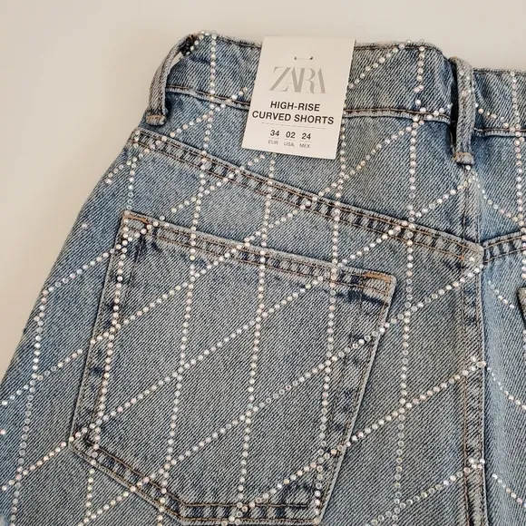 ZARA JEWWL HIGH WAIST SPARKLY RHINESTONE DENIM SHORTS SIZE 2/34