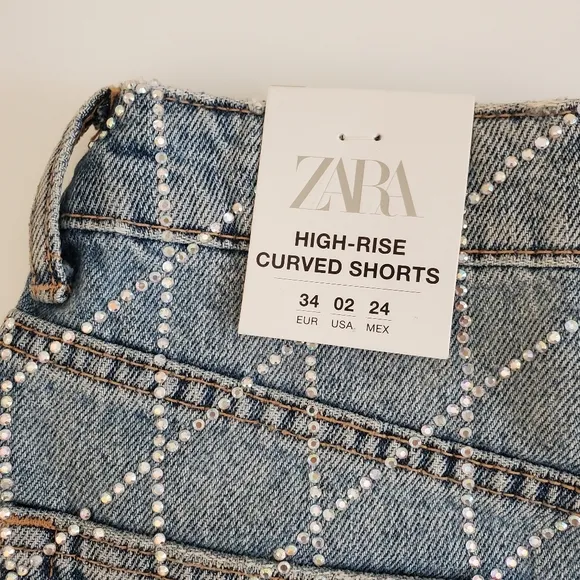 ZARA JEWWL HIGH WAIST SPARKLY RHINESTONE DENIM SHORTS SIZE 2/34
