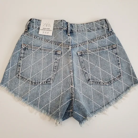 ZARA JEWWL HIGH WAIST SPARKLY RHINESTONE DENIM SHORTS SIZE 2/34