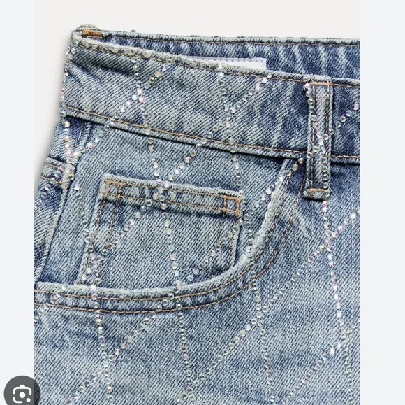 ZARA JEWWL HIGH WAIST SPARKLY RHINESTONE DENIM SHORTS SIZE 2/34