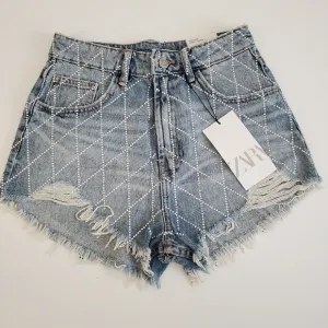 ZARA JEWWL HIGH WAIST SPARKLY RHINESTONE DENIM SHORTS SIZE 2/34