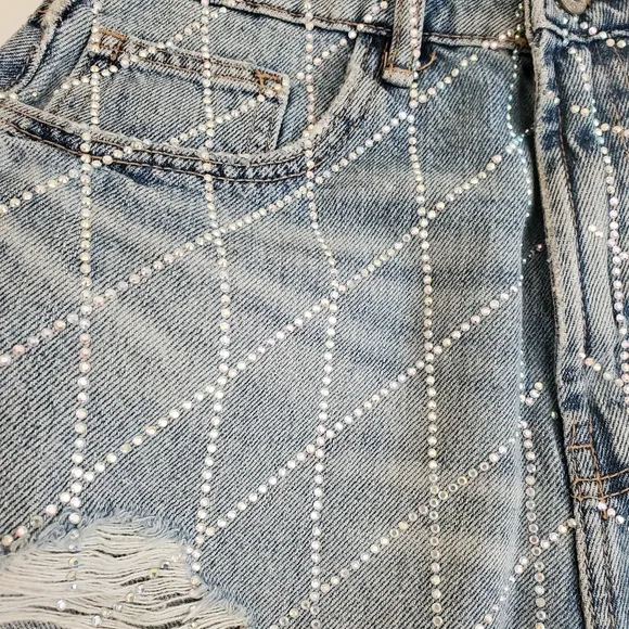 ZARA JEWWL HIGH WAIST SPARKLY RHINESTONE DENIM SHORTS SIZE 2/34