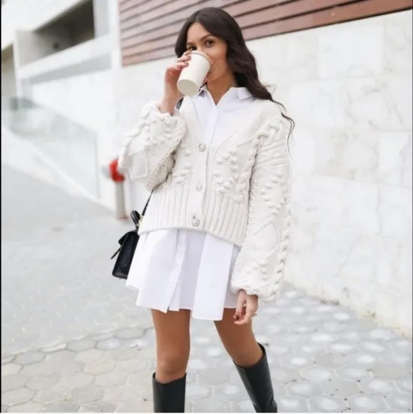 Zara knit cardigan jewel buttons cream Size S