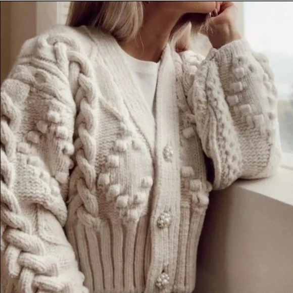 Zara knit cardigan jewel buttons cream Size S