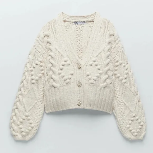 Zara knit cardigan jewel buttons cream Size S