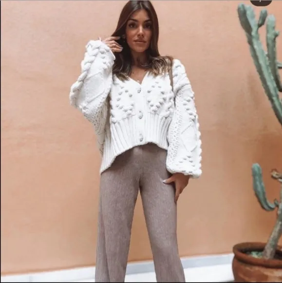 Zara knit cardigan jewel buttons cream Size S