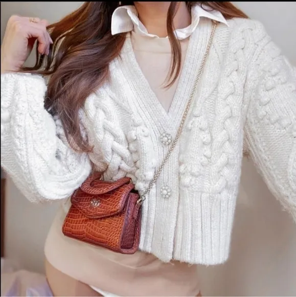 Zara knit cardigan jewel buttons cream Size S