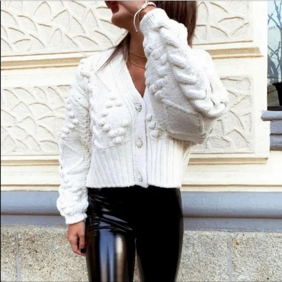 Zara knit cardigan jewel buttons cream Size S