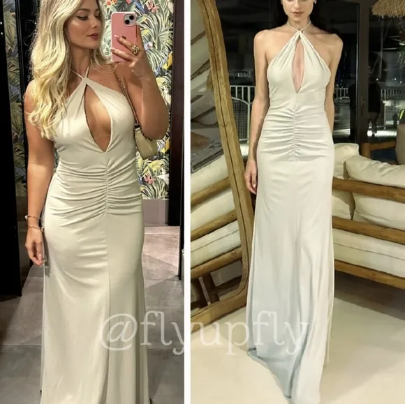 Zara LONG DRAPED HALTER DRESS SIZE S M
