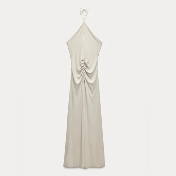 Zara LONG DRAPED HALTER DRESS SIZE S M