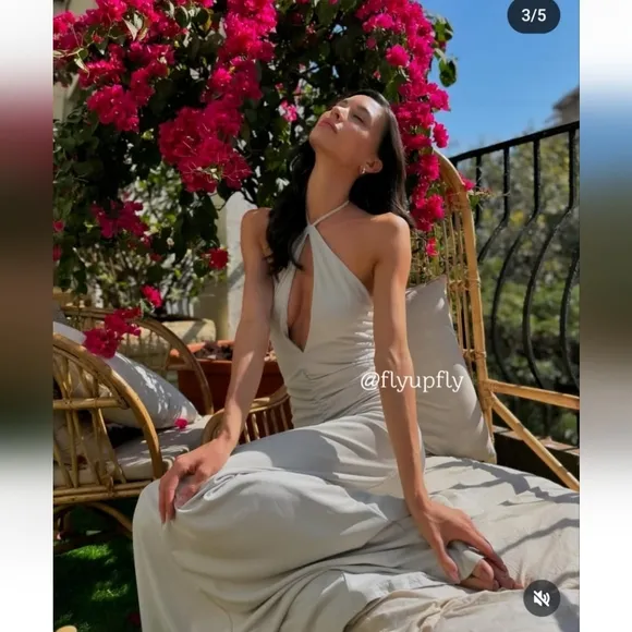 Zara LONG DRAPED HALTER DRESS SIZE S M