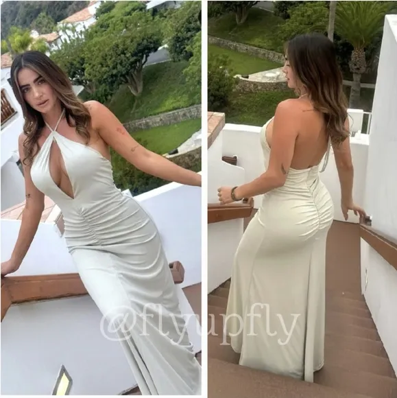 Zara LONG DRAPED HALTER DRESS SIZE S M
