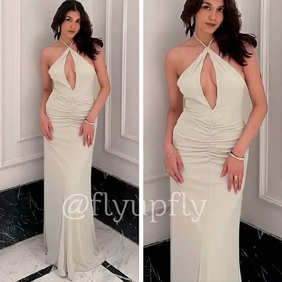 Zara LONG DRAPED HALTER DRESS SIZE S M