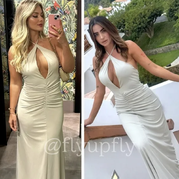 Zara LONG DRAPED HALTER DRESS SIZE S M