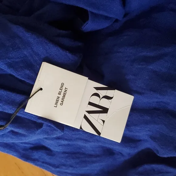 Zara Long Linen Blend Cobalt Blue Dress NWT