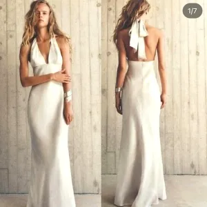 ZARA LONG SATIN EFFECT HALTER DRESS SIZE S