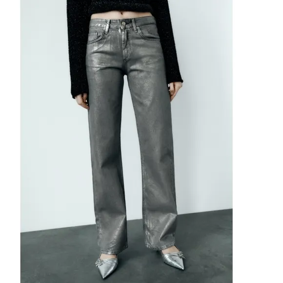 Zara Metallic Wide Leg Jeans