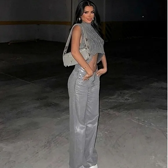 Zara Metallic Wide Leg Jeans