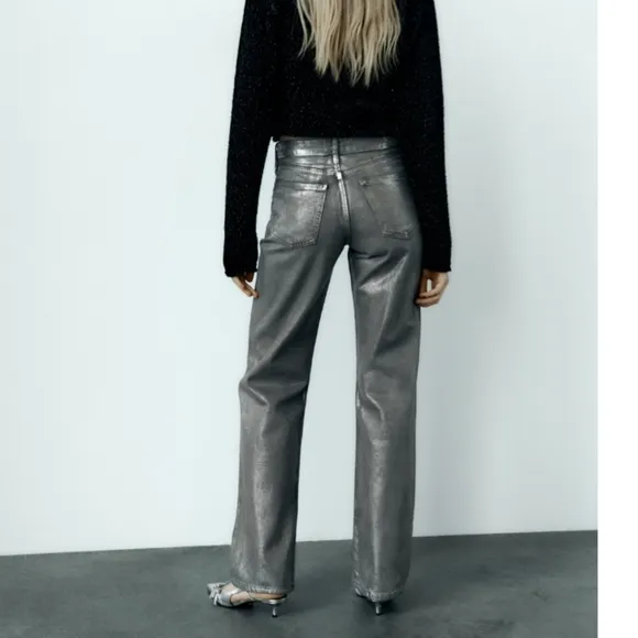 Zara Metallic Wide Leg Jeans