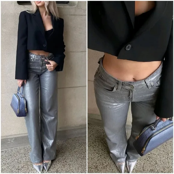 Zara Metallic Wide Leg Jeans
